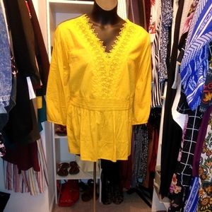 Lane Bryant Mustard crochet top